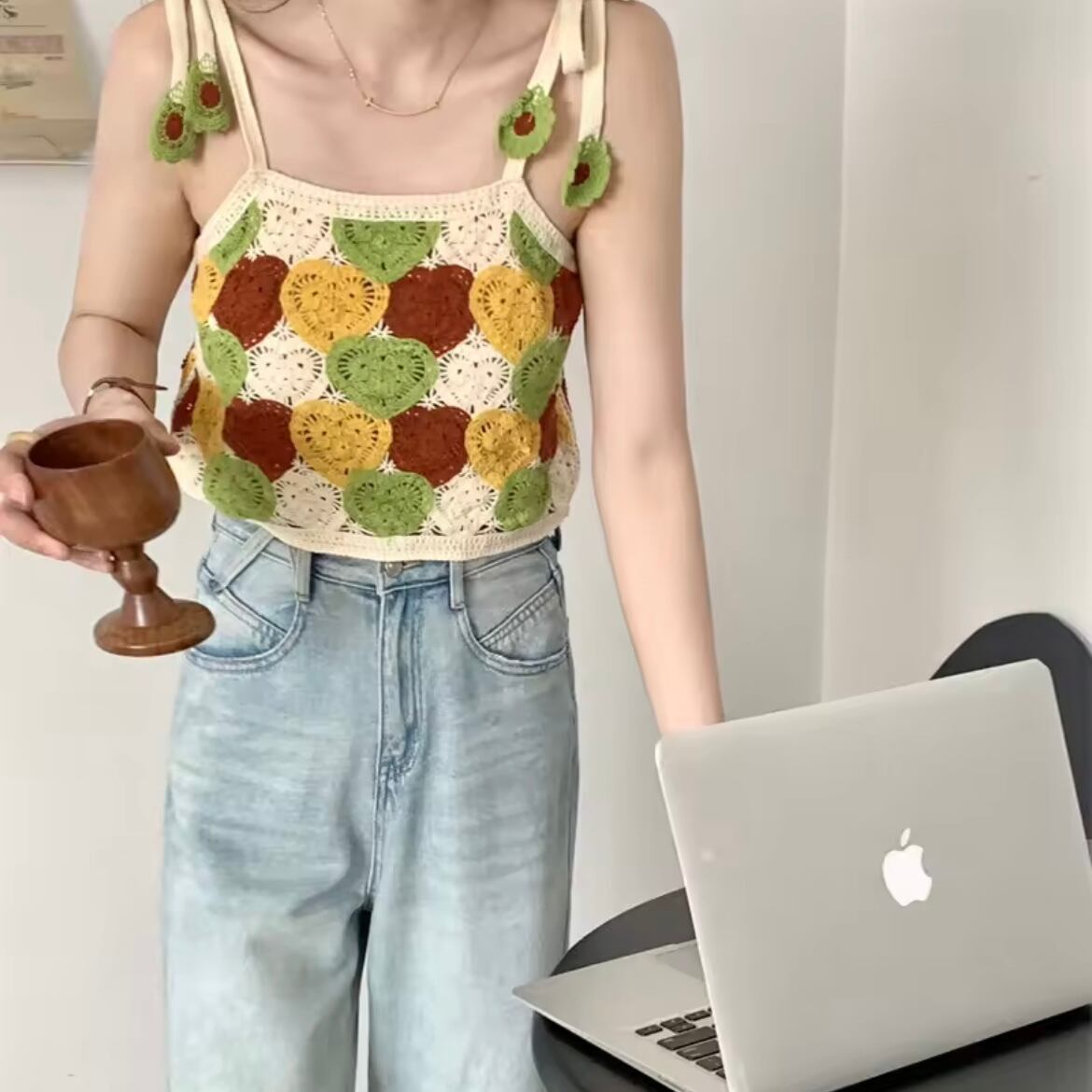 ハートクロシェニットキャミソール