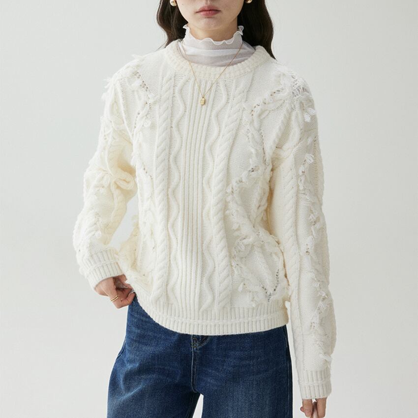 round-neck fringe knit　J00387