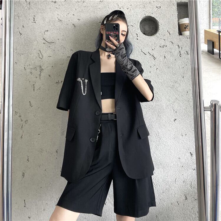 ダークサマー薄手ルーズカーディガンブラックジャケット ショーツ 夏物 ブルマー ケッペル75576058019