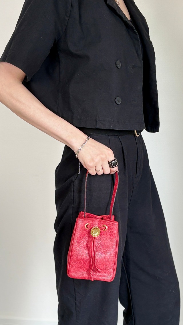 Christian Dior クリスチャン ディオール ハンドバッグ レッド オーバル レザー ミニバッグ 巾着 vintage ヴィンテージ オールド 46ensx