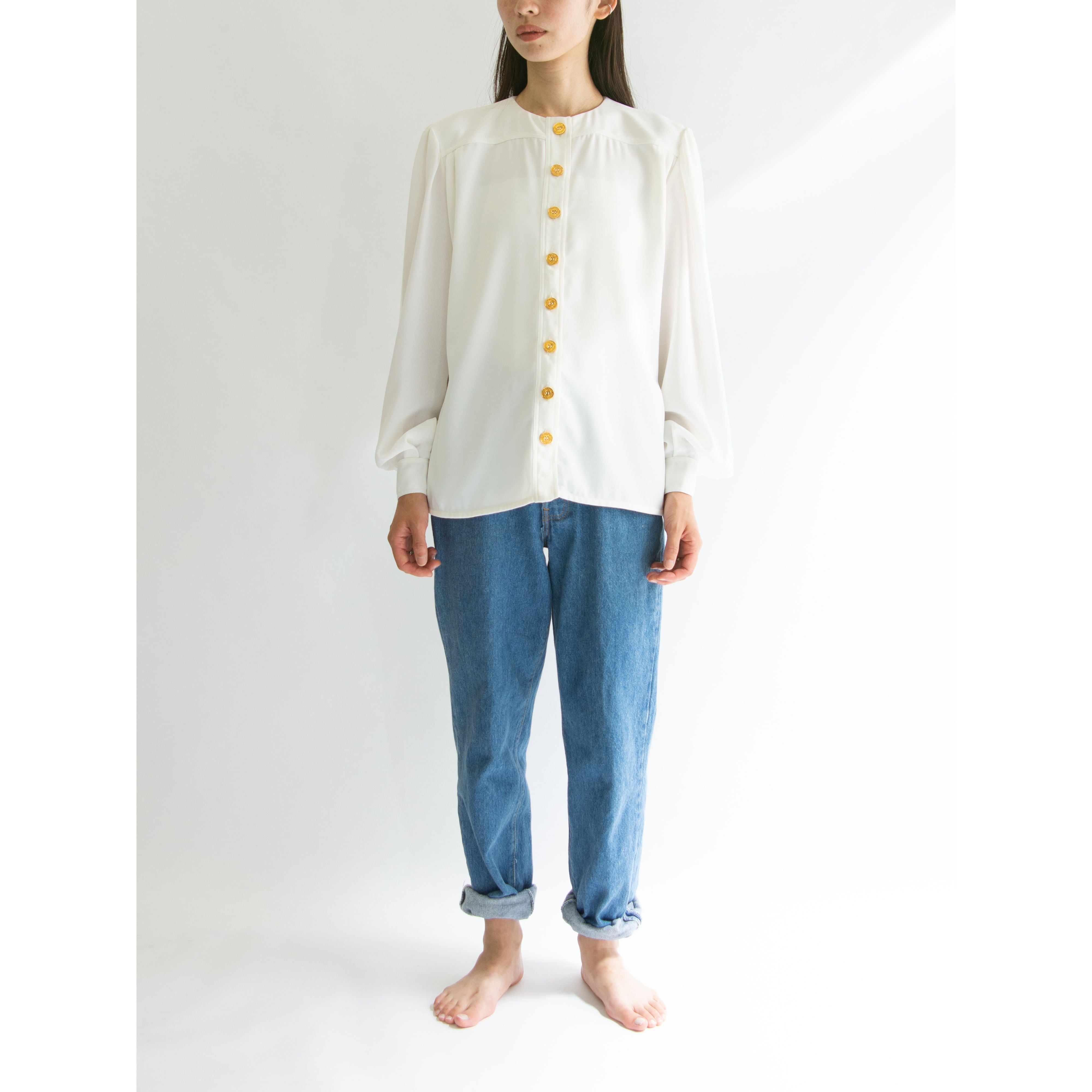 【JEAN-LOUIS SCHERRER】Made in France 80-90's 100% Polyester Chiffon Blouse（ジャンルイ シェレル フランス製 ポリエステルシフォンブラウス）