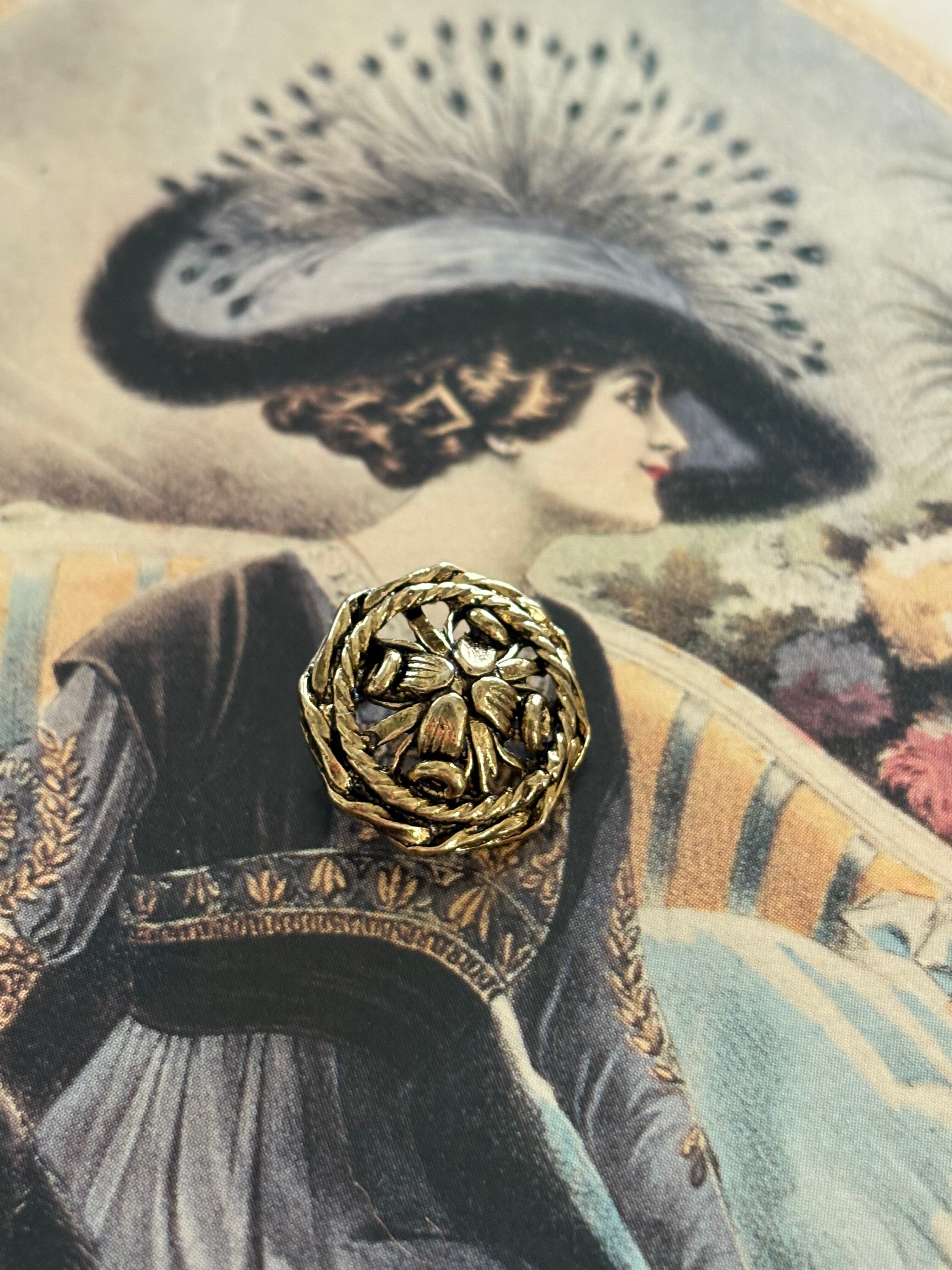 Japanese Vintageボタン レトロボタン メタルボタン 15mm ドーム型 透かし アクセサリーパーツ デコレーション材