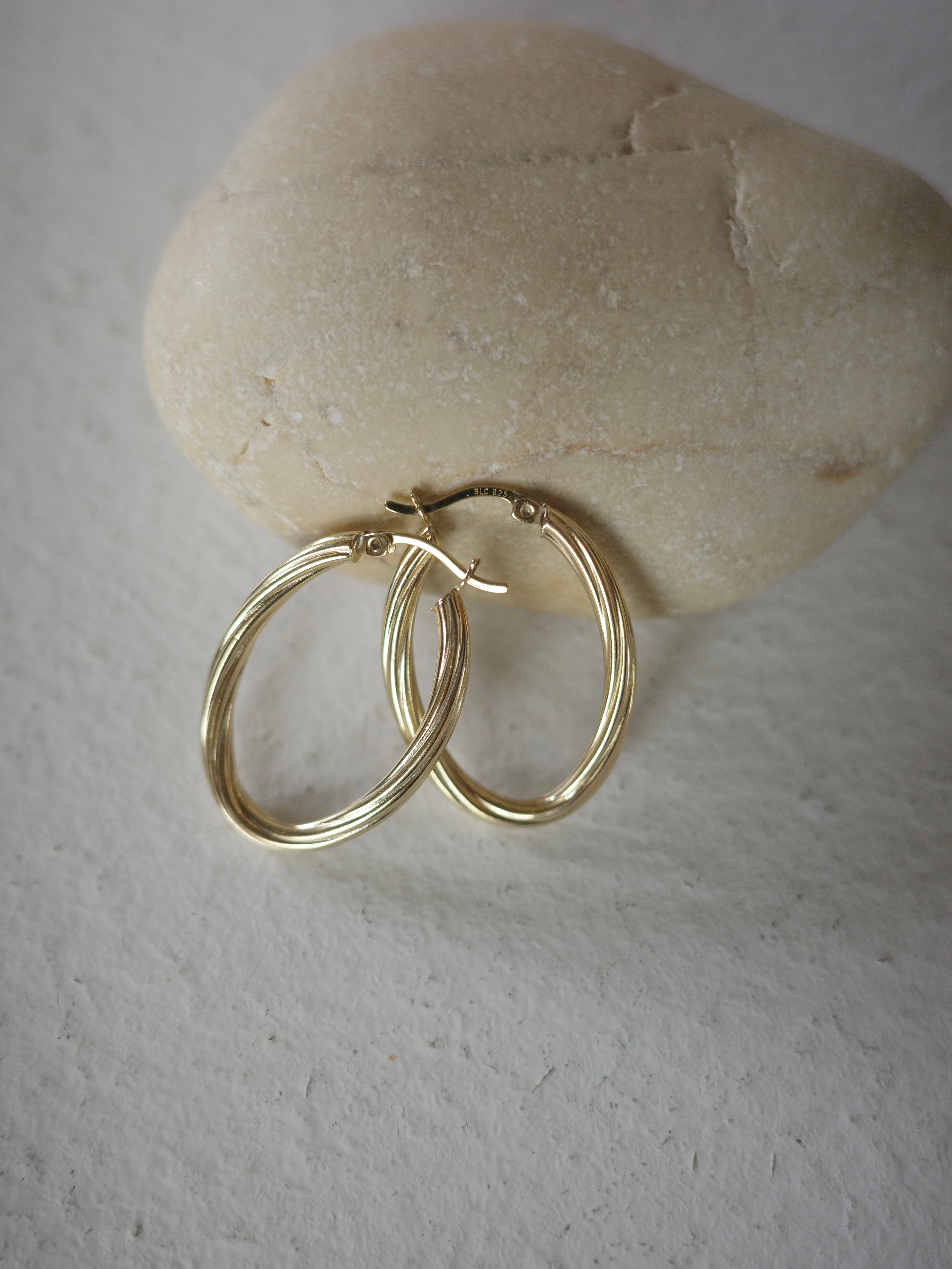 <vintage silver925>gold oval hoop pierce