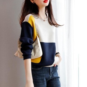 スウェット レディース 送料無料 長袖 トップス カジュアル ルーズ マルチカラ— 切り替え 楽チン 体型カバー 足長 水色 オレンジ ホワイト ブラック １０代 ２０代 デート 通学 おしゃかわ アクティブ ゆるかわ 送料無料