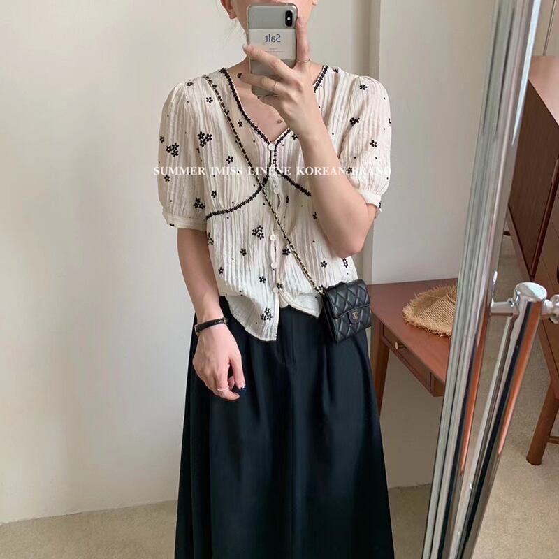 フローラルシャツ サマースタイル薄手 夏物 花柄 ステッチ ビッグFスモールZ韓国24845209015