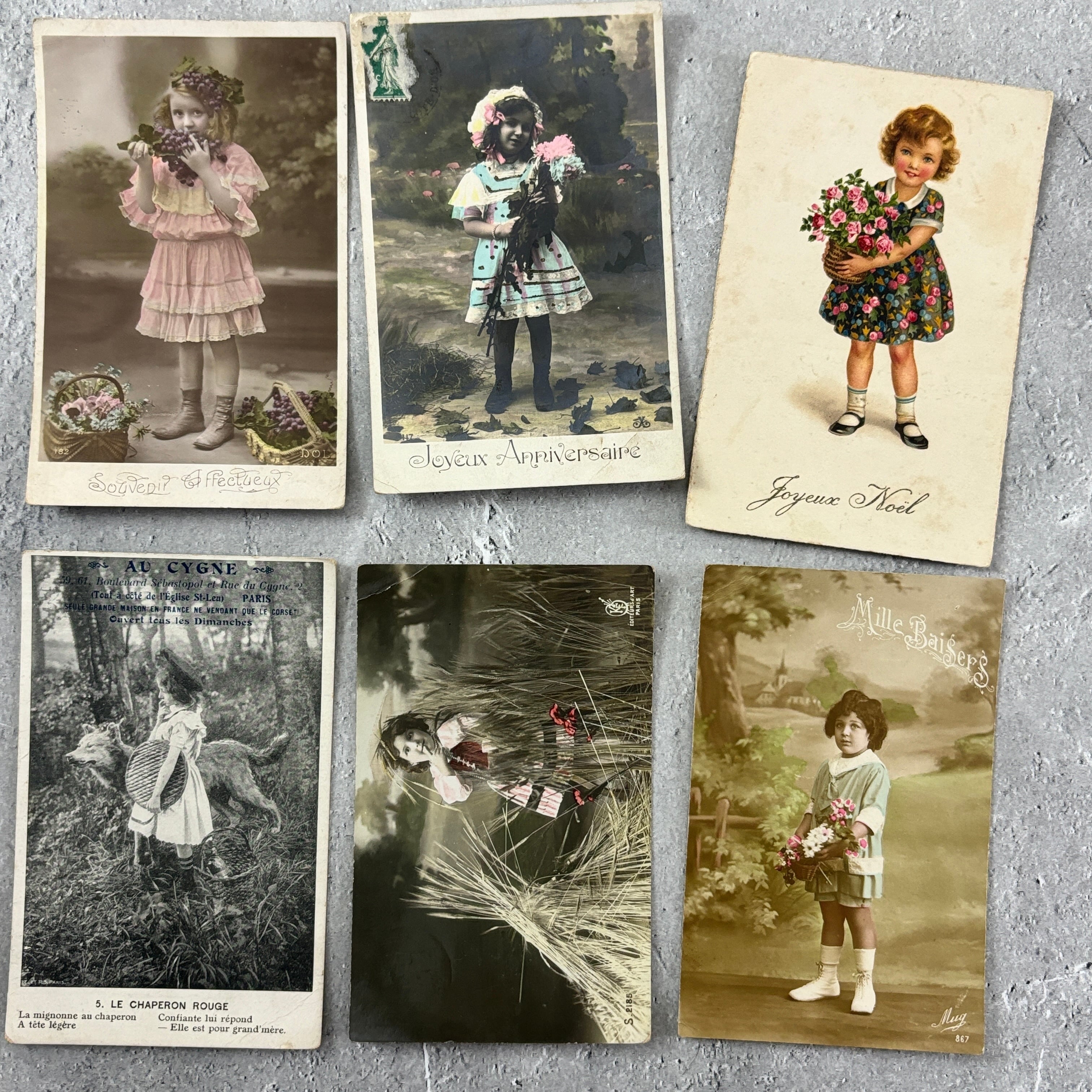 アンティーク ポストカード マーガレットと美しい少女 アンティーク