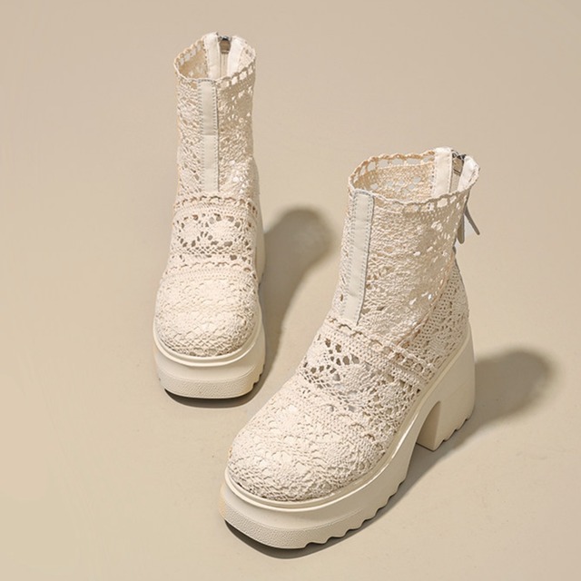 lace material front zip thick sole boots m0350