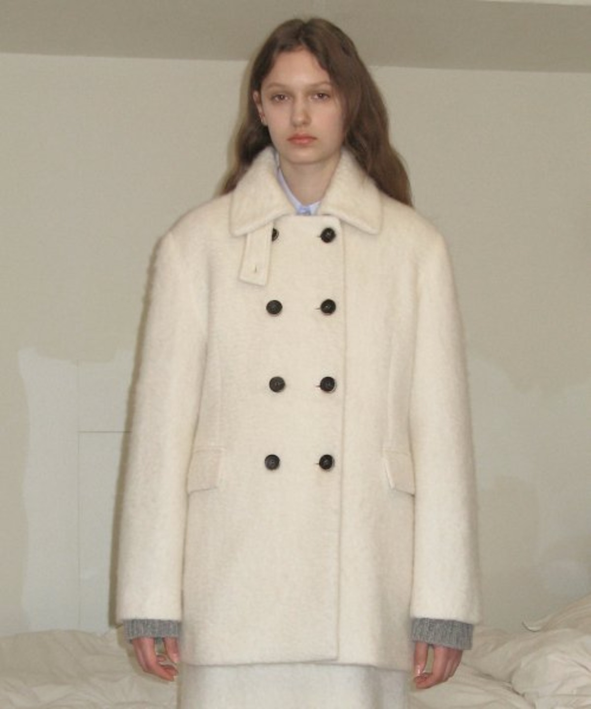 [SINOON] DOUBLE BREASTED HALF COAT (IVORY) | もごつ