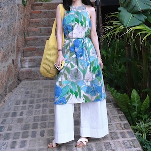 french style artistic print halter dress〈d1646〉