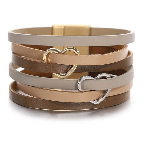 チャーム ブレスレット  マルチカラー ゴールド シルバー ハート レザー レディース かわいい カラー ラップ