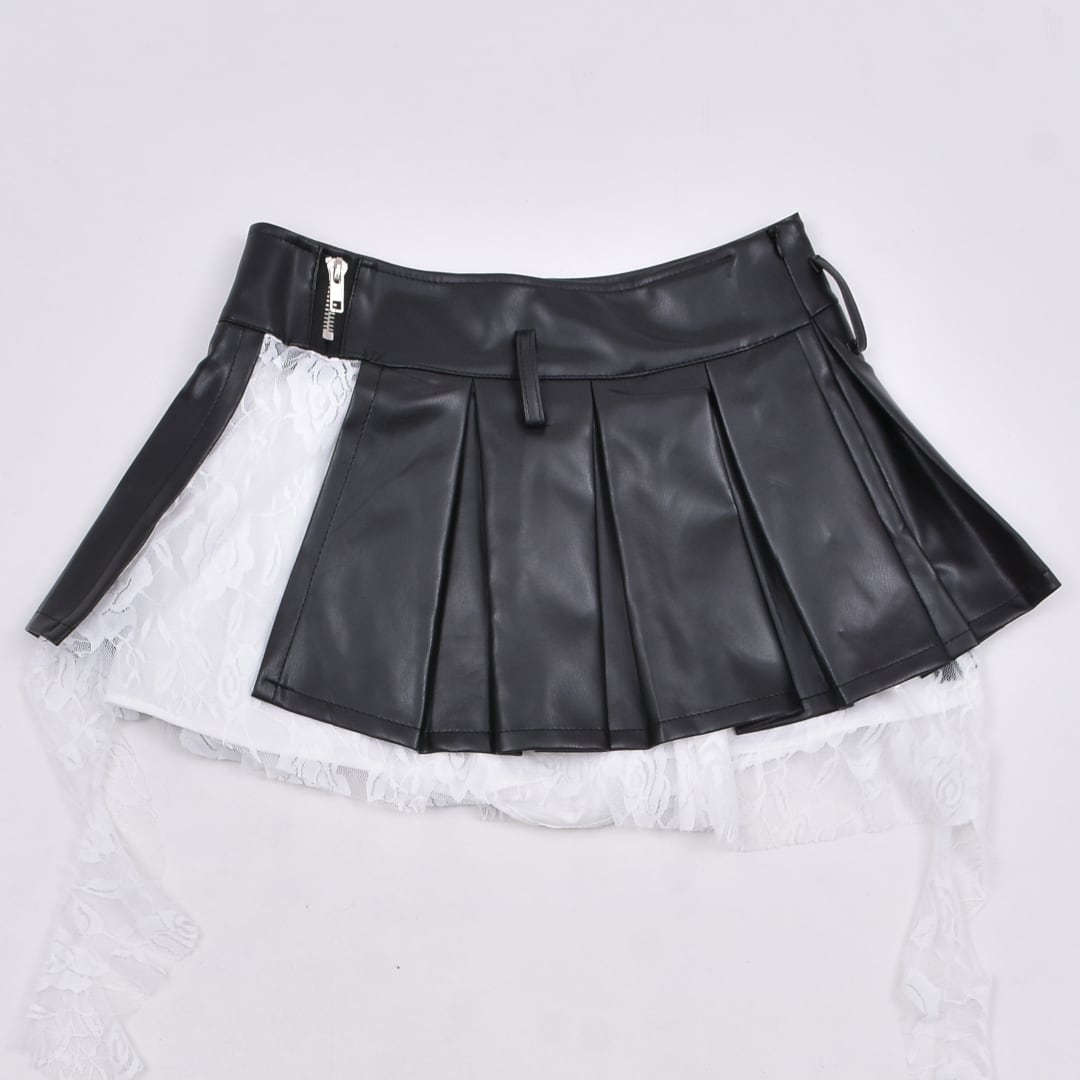 2点セット☆ベルト付き レースレイヤードレザースカート