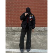 【暖かさUP】ブラック8刺繍 中綿ジャケット T1396