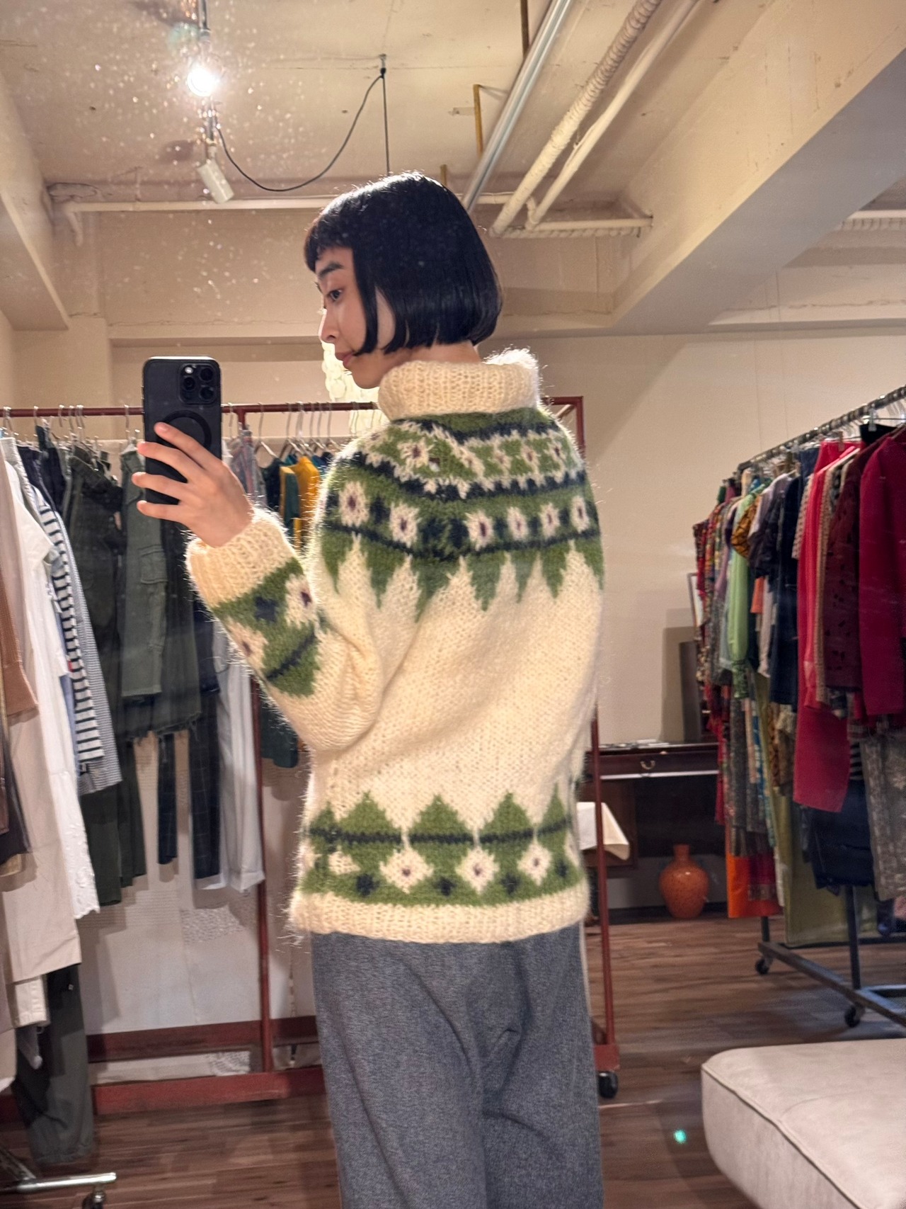 HoltRenfrew Made in Italy Nordic Pattern Mohair Blend High Neck Sweater