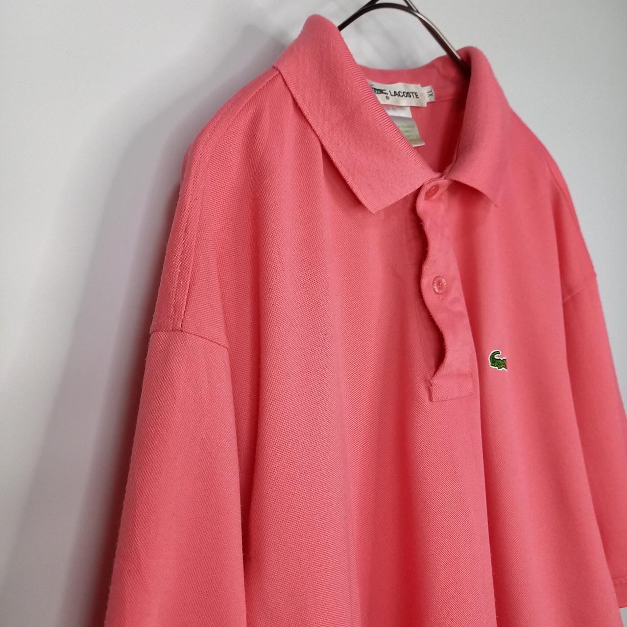 フレンチ　ラコステ　ポロシャツ　半袖　L1212　刺繍ロゴ　シェル　ピンク　XL