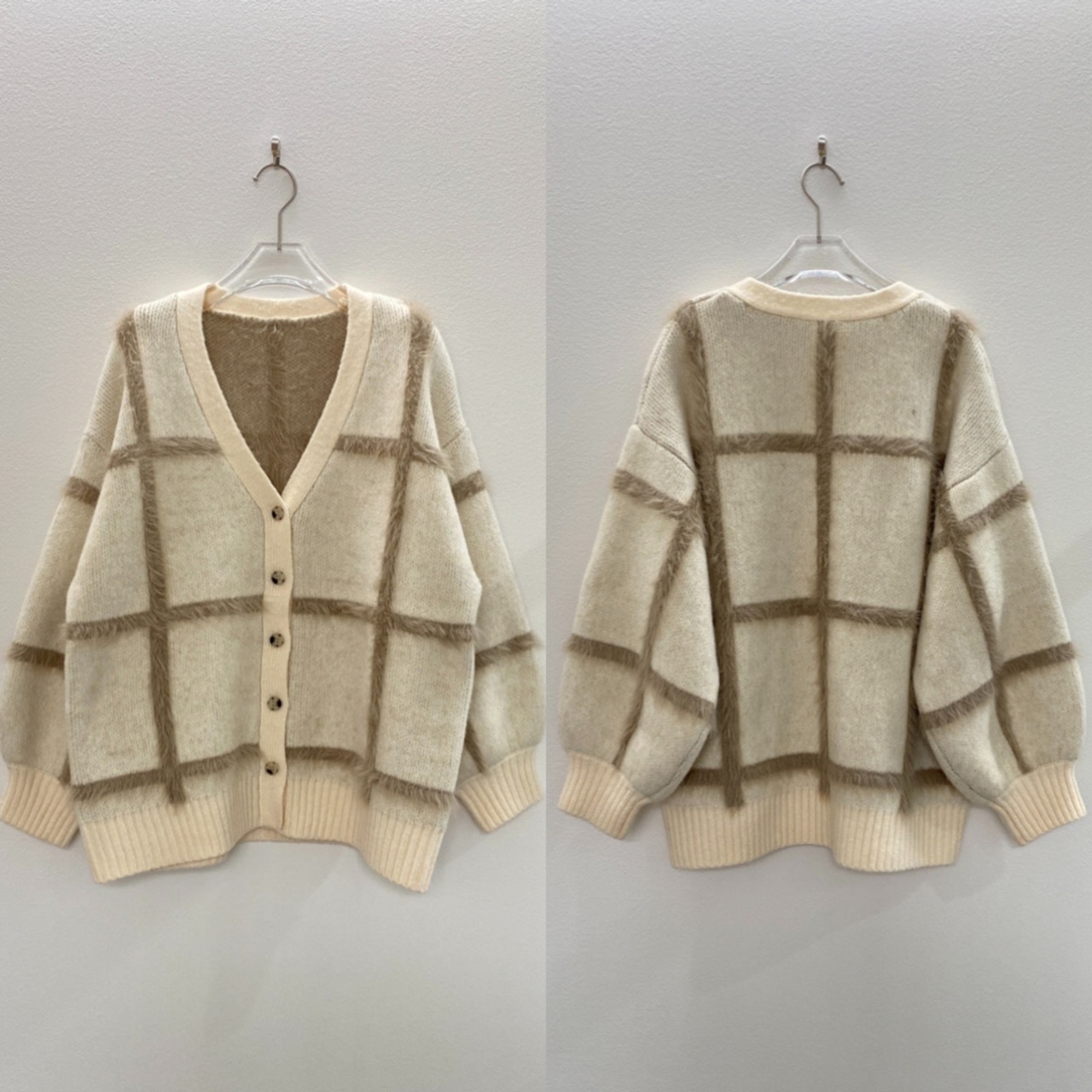 ラージチェックニットCD/アイボリー