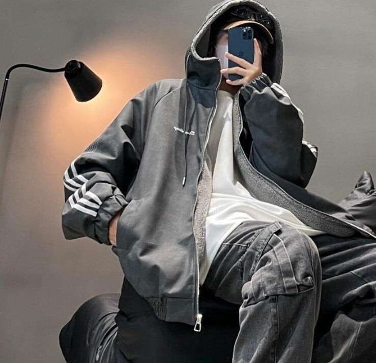 袖ライン ジップアップ ジャケット パーカー | Korean unisex fashion