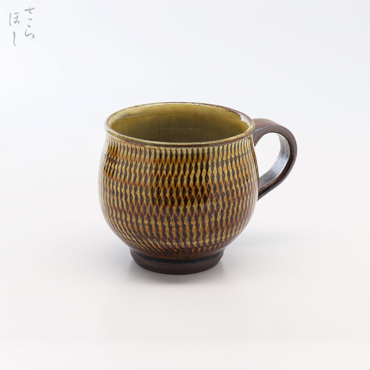 小鹿田焼 小袋窯 コーヒーカップ 飛びかんな 茶 口径約8cm 陶器 和食器