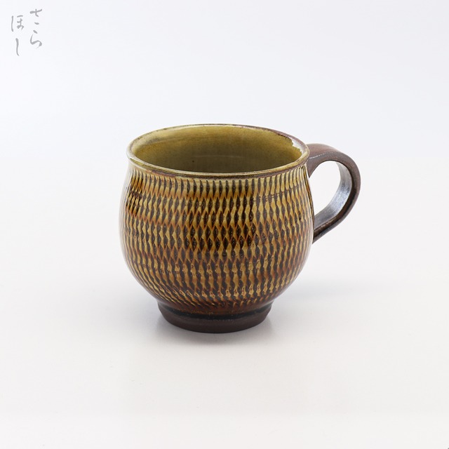 小鹿田焼 小袋窯 コーヒーカップ 飛びかんな 茶 口径約8cm 陶器 和食器 民藝