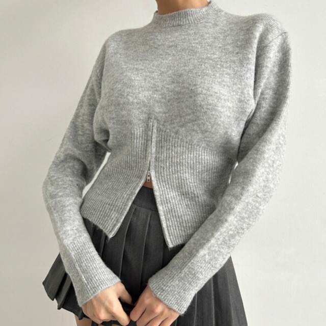 ジッパーデザインニットトップス T04