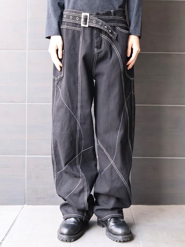 waist detail stich design denim pants