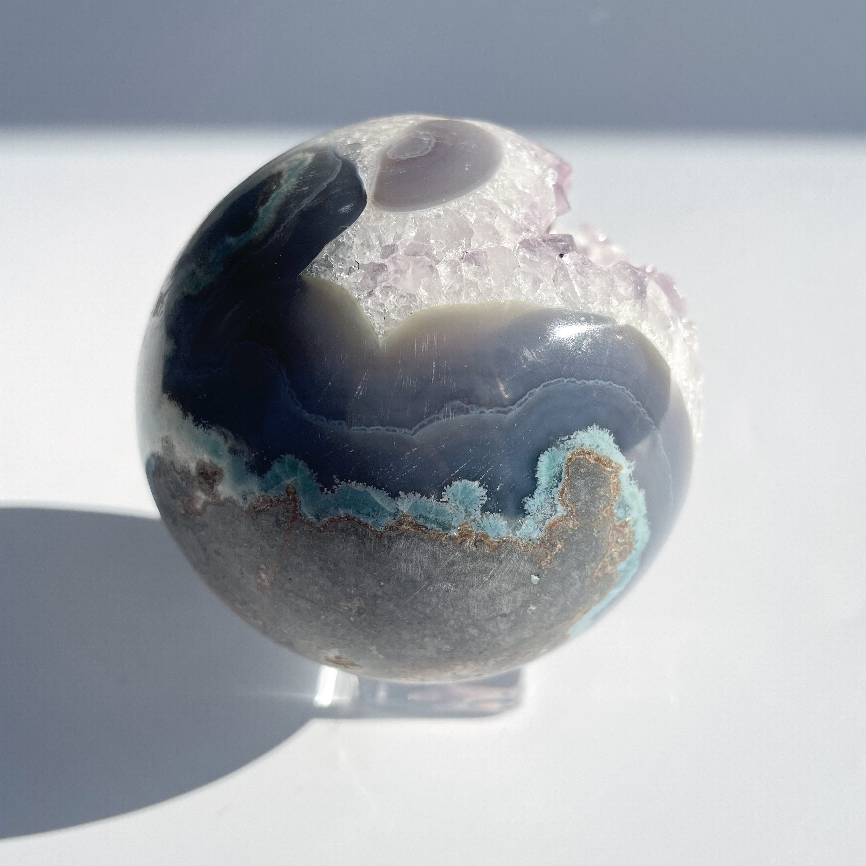 （天然石）　アメジストアゲート　スフィア アゲート×アメジストジオード スフィア（丸玉）13◇Agate