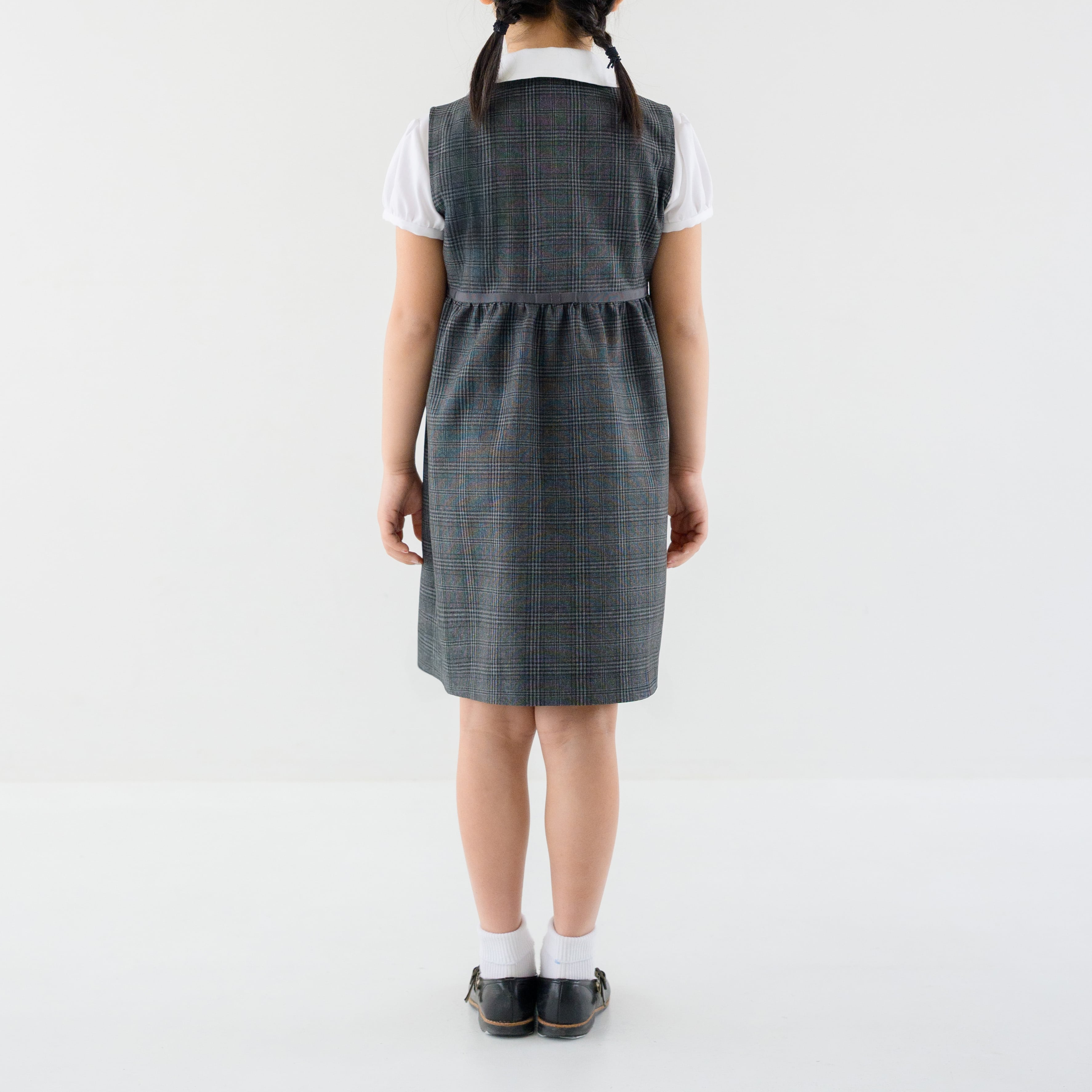 グレーチェック半袖ワンピース 【小学校受験・学校説明会・面接】前