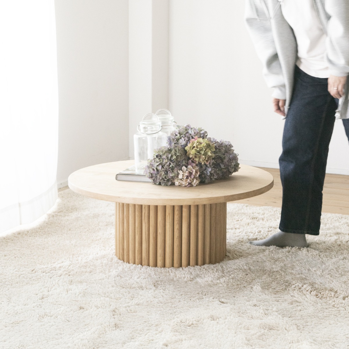 くりのリブ足ローテーブル（直径70cm 80cm 90cm・国産栗材・オイル塗装 