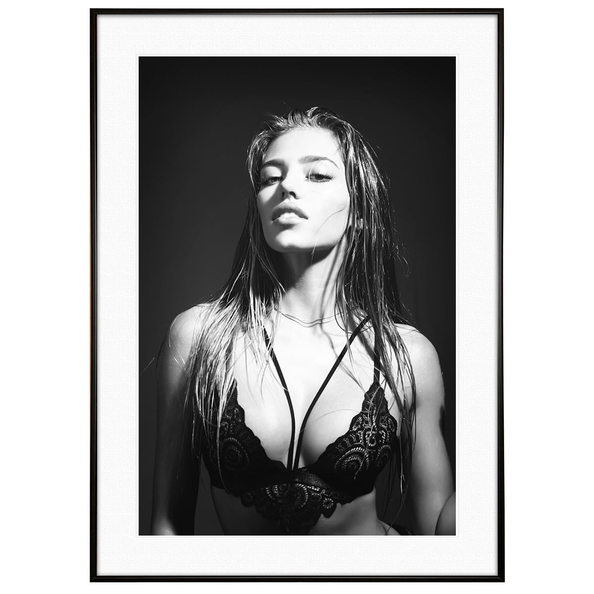 人物写真 ランジェリー姿の女性 インテリアアートフォト モノクロポスター額装 AS4351