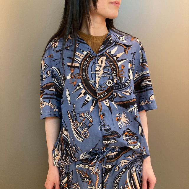 Bindu【ビンドゥ】Hawaiian shirts   ( Catalina / Saxe / PIM7725map )