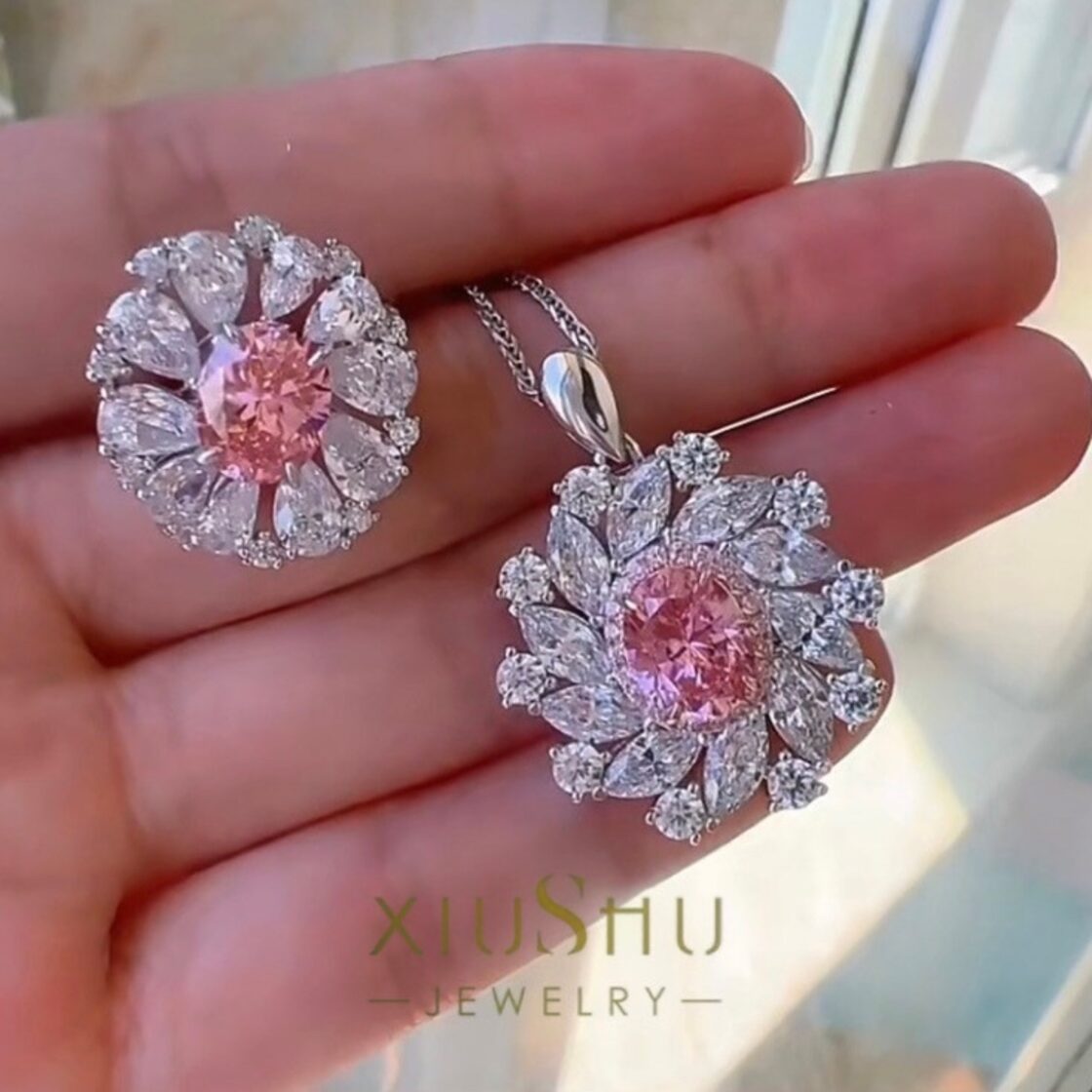 上品アクセ4点】天然石GFネックレス/11号リング/お花イヤリング/SV925 
