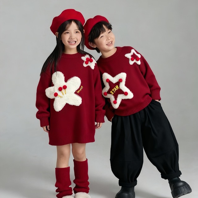 冬花柄星柄セーター