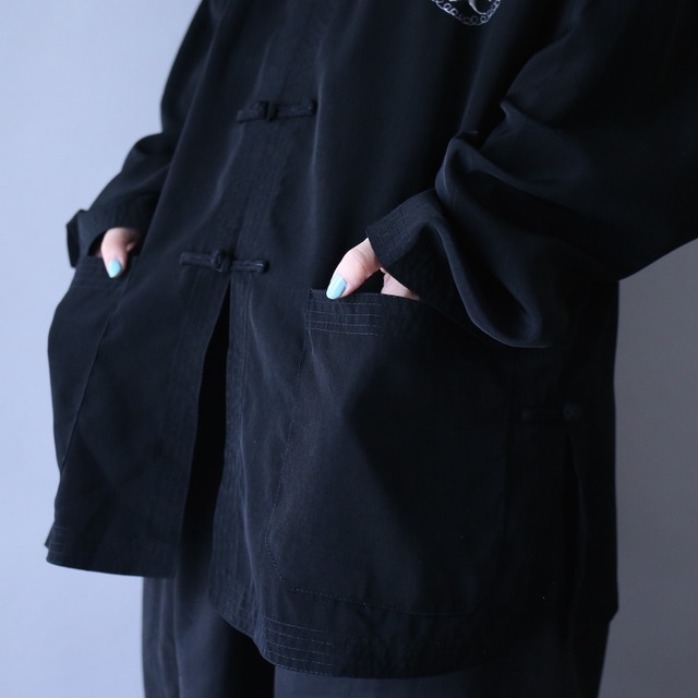 "刺繍×龍×漢字" XXXL over silhouette black china shirt