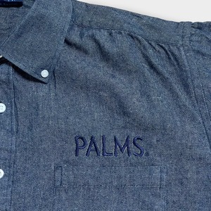 【PALMS】デニムシャツ 刺繍ロゴ ネイビー ボタンダウン カジュアルシャツ 長袖シャツ M US古着