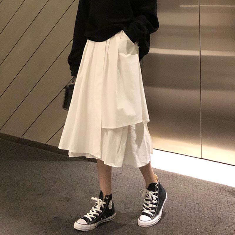 ストレッチハイウェストウェストAラインスカート ソリッド カラーサマー エラスティック 伸縮 夏物 ソリッドカラー 萌量不足56892300156