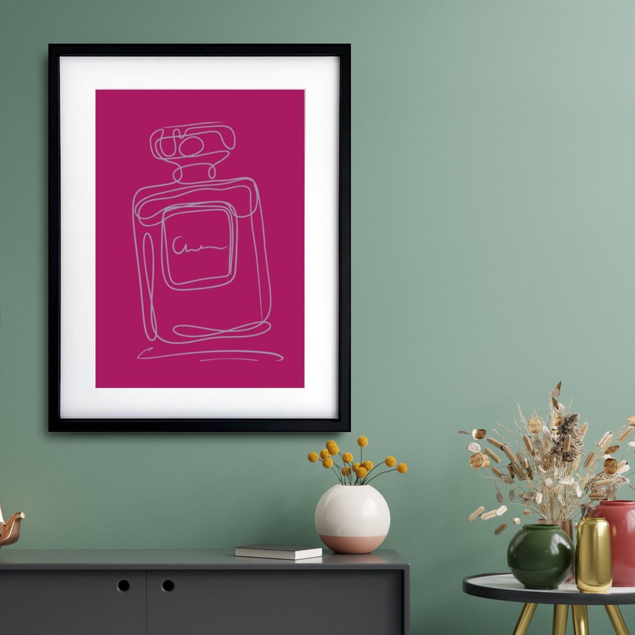 EAU DE PARFUM N°9｜香りの余韻を描く一筆ラインアートポスター｜空間が洗練されるミニマルデザイン｜高品質印刷A3ポスター