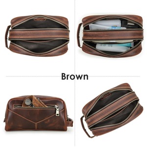 Double Zip Genuine Leather Travel Pouch Bag / 本革 ダブルジップ レザー トラベル ポーチ バッグ