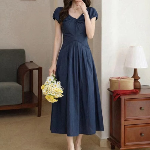 4色／ツイストデザインパフスリーブロングワンピ ・75785