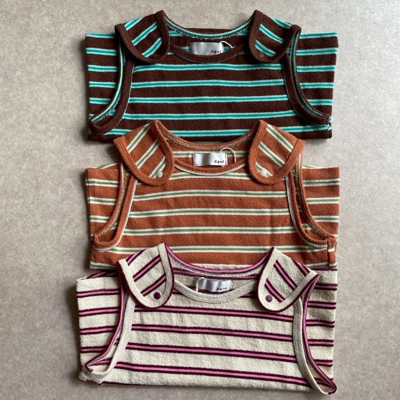 【&pal】pile boarder sleeve less tee