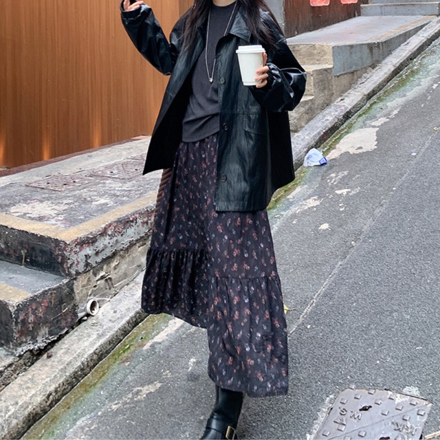 floral tiered a-line long skirt J00144