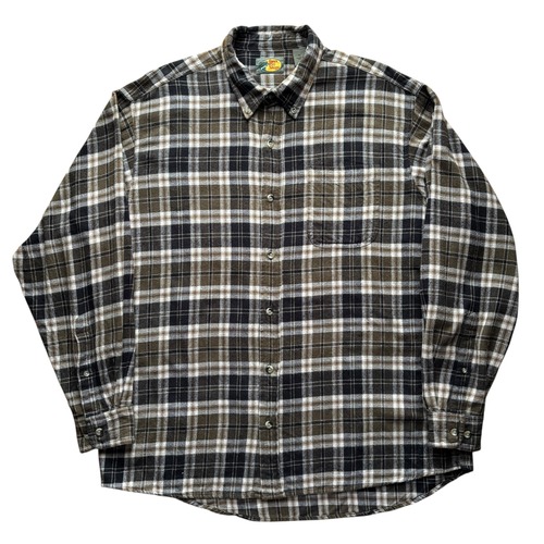 Bass Pro Shops / Plaid Button Down Flannel Shirt / Olive / XL / 90s