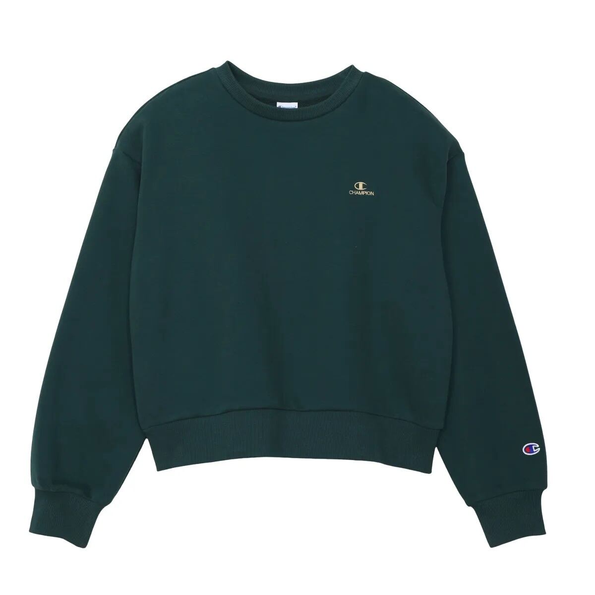 Champion クルーネックスウェットグリーン × ホワイト センターロゴ 