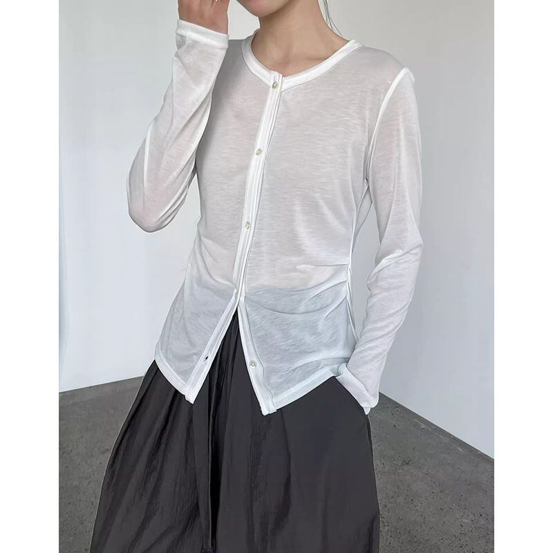 ラウンドネックシアーロングスリーブカーディガン 202138