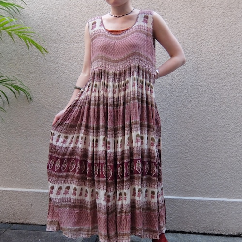 70's Papillon vintage indian cotton dress／パピヨン ヴィンテージ インド綿 ドレス