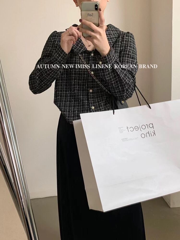 カラー格子柄ショートジャケット スプリングオータムスタンダード長袖スリーブルーズ ロング レトロ 春物 秋物 ピュア ビッグFスモールZ韓国8251948912