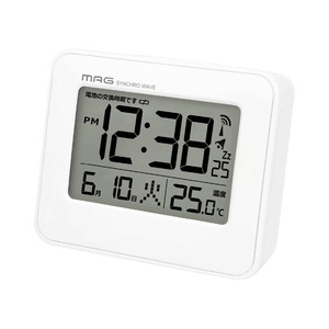 【数量限り】MAG(マグ) 目覚まし時計 めざまし時計 電波時計 置き時計 小型 小さい デジタル 温度計 カレンダー 電子音 アラーム スヌーズ ライト ホワイト 縦約6.2×横約7.8㎝ T799AWHZ ノア精密