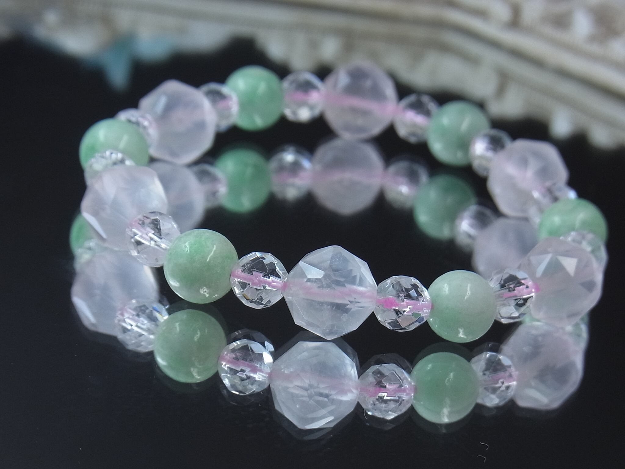 天然石パワーストーン六芒星ローズクオーツアクアマリン セリサイト