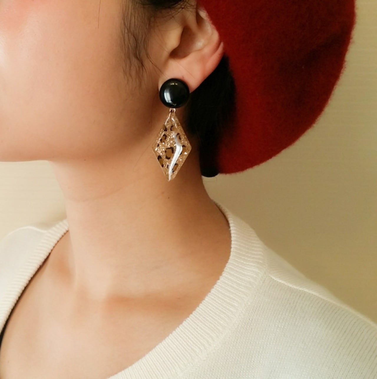 レオパードダイヤピアス・イヤリング【ブラック】ヒョウ柄ピアス 豹柄