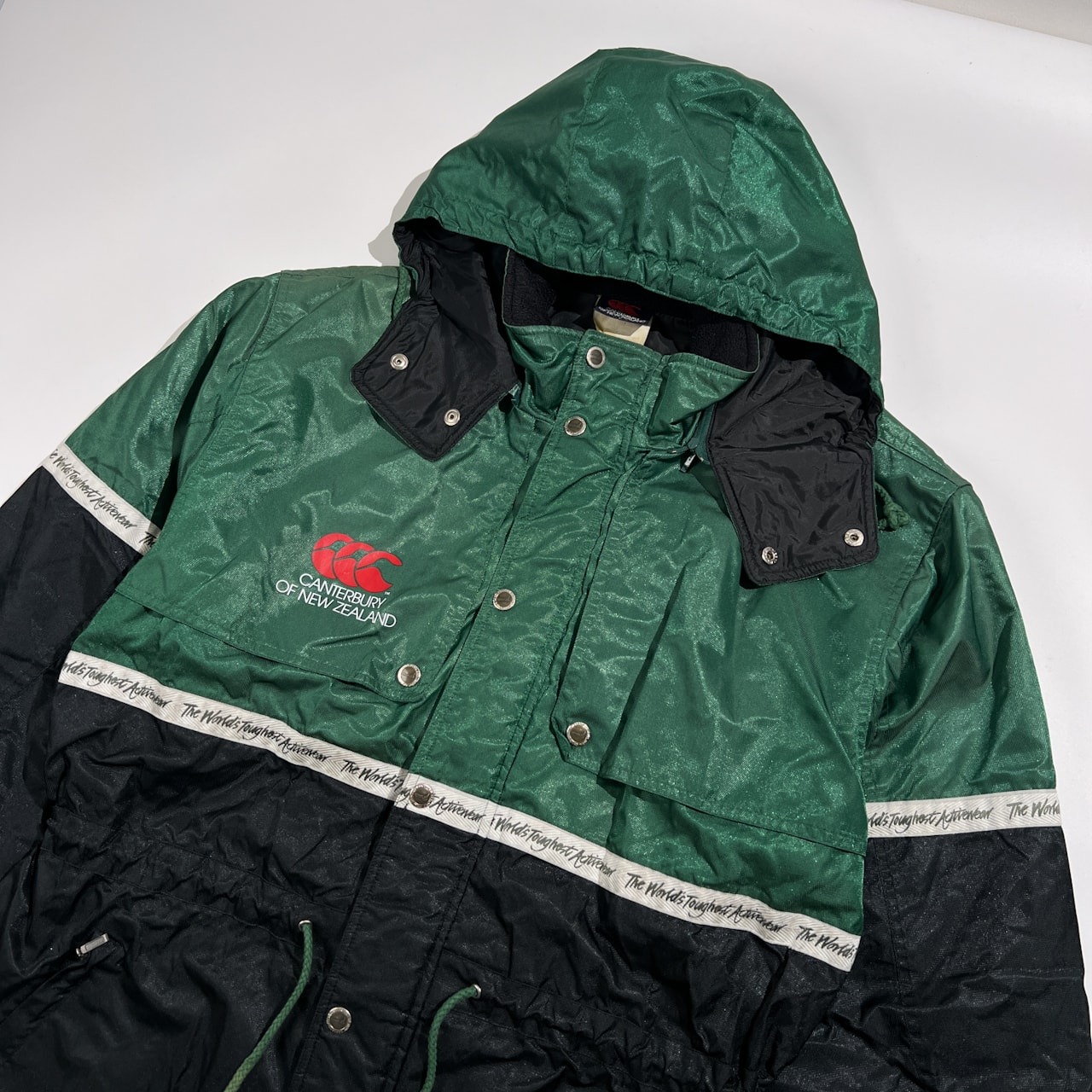 CANTERBURY カンタベリー BIGプリント ナイロン フィールド ジャケット ベンチコート サイズ L /グリーン×ブラック/ラグビー