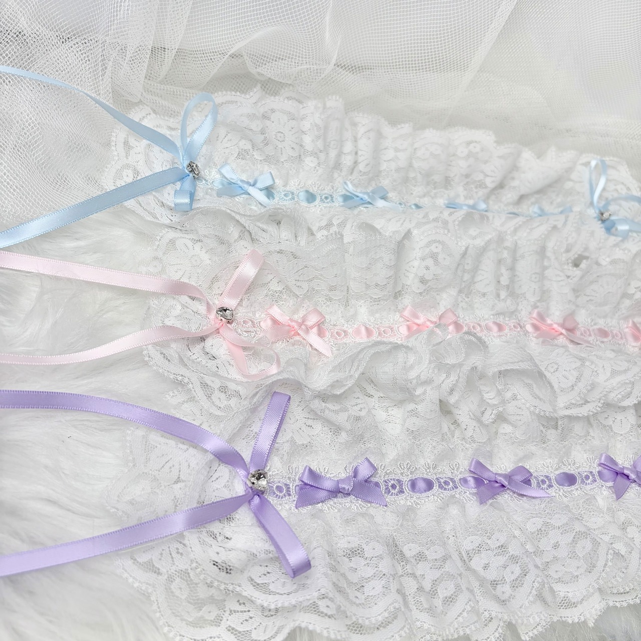 ♡【Sayakadoll Original No.11】【受注生産】 儚げパステルリボン ピュアホワイトフリルレースヘッドドレス purple ♡