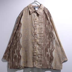 ⁡EURO Brown Abstract Artistic Pattern Design Sheer Shirt